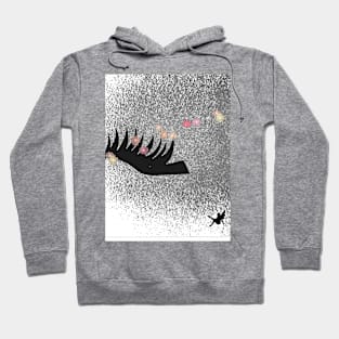 Eyelash and fairy on a dazzling floral faded silver sprayed background Hoodie